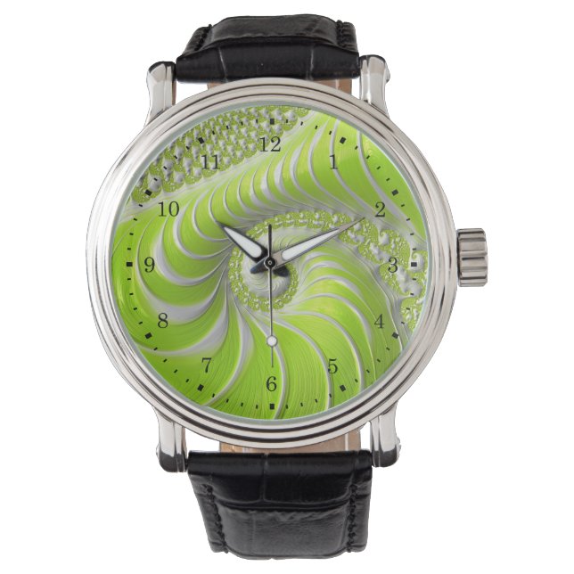 Reloj De Pulsera Fractal en espiral verde lima abstracto (Anverso)