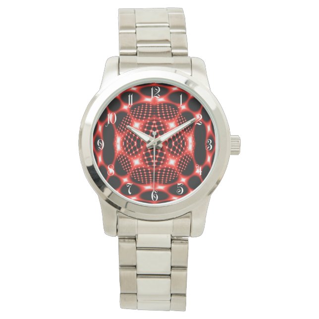 Reloj De Pulsera Fractal globo rojo neón (Anverso)