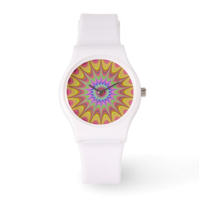 Reloj De Pulsera Fractal Mandala Floral Psicodelia Retro Trippy (Anverso)