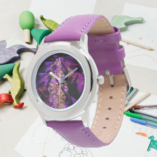 Reloj De Pulsera fractal moderno en negro y púrpura