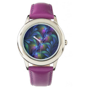 Reloj De Pulsera Fractal verde rosa azul luminoso colorido abstract