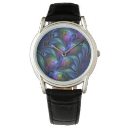 Reloj De Pulsera Fractal verde rosa azul luminoso colorido abstract
