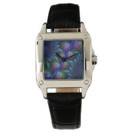 Reloj De Pulsera Fractal verde rosa azul luminoso colorido abstract