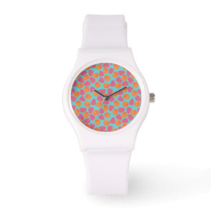 Reloj De Pulsera Frambuesas Tangerinas en azul turquesa brillante