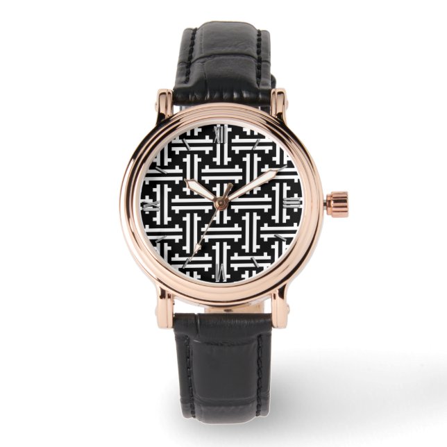 Reloj De Pulsera Franco chino Art Deco, negro y blanco (Anverso)