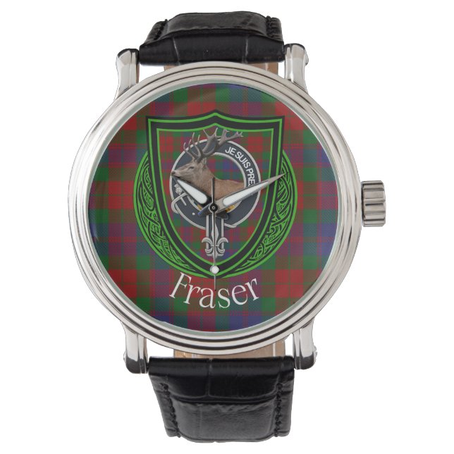 Reloj De Pulsera Fraser Scottish Clan Tartan & Crest (Anverso)