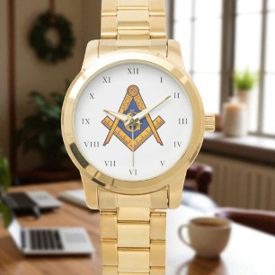 Reloj De Pulsera Freemason Square y Compass Charity Masonic Gold