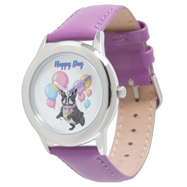 Reloj De Pulsera French Bulldog Happy Day Französische Bulldogge  (Angular)
