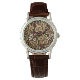Reloj De Pulsera Fresas y hojas de estilo Art Nouveau, marrón oscur