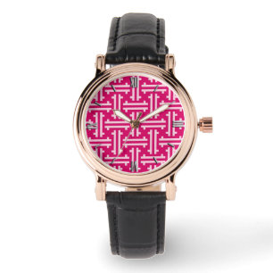 Reloj De Pulsera Fret chino Art Deco, rosa fucsia
