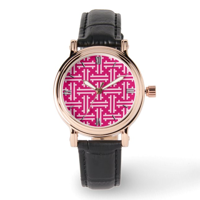 Reloj De Pulsera Fret chino Art Deco, rosa fucsia (Anverso)