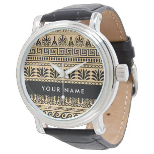 Reloj De Pulsera Fret griego, Llave Meandro Mixta, Marrón, Tu Nombr