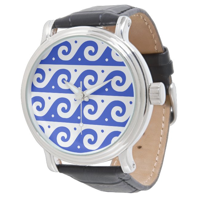 Reloj De Pulsera Fretwork griego, patrón de onda mediterránea, azul (Angular)