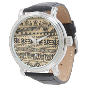 Reloj De Pulsera Friso griego, patrón mediterráneo, marrón
