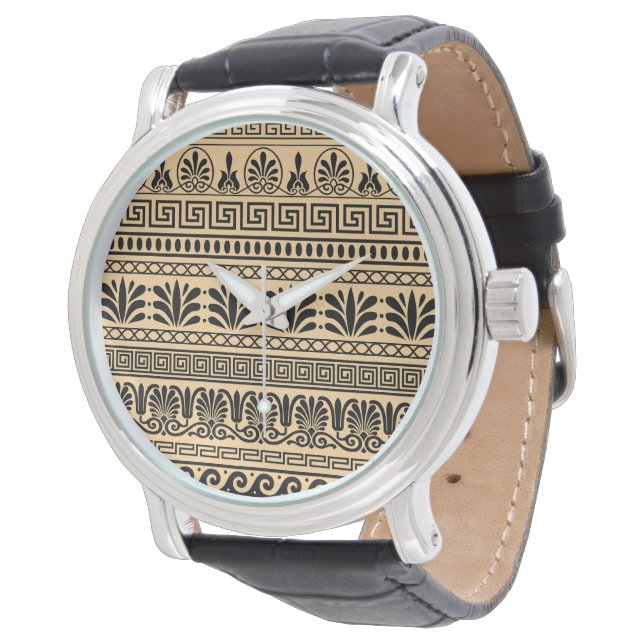 Reloj De Pulsera Friso griego, patrón mediterráneo, marrón (Angular)