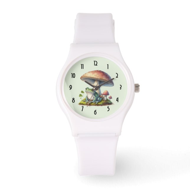 Reloj De Pulsera Frog Under a Mushroom Cute Nature (Anverso)