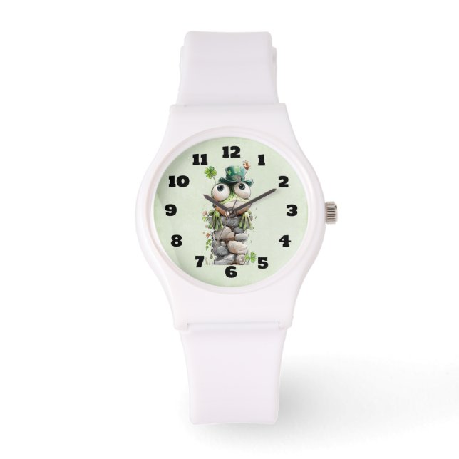 Reloj De Pulsera Frog with Green Hat and Shamrock Cute (Anverso)