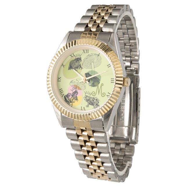 Reloj De Pulsera Frogcore y hongos adoran monograma estético (Angular)