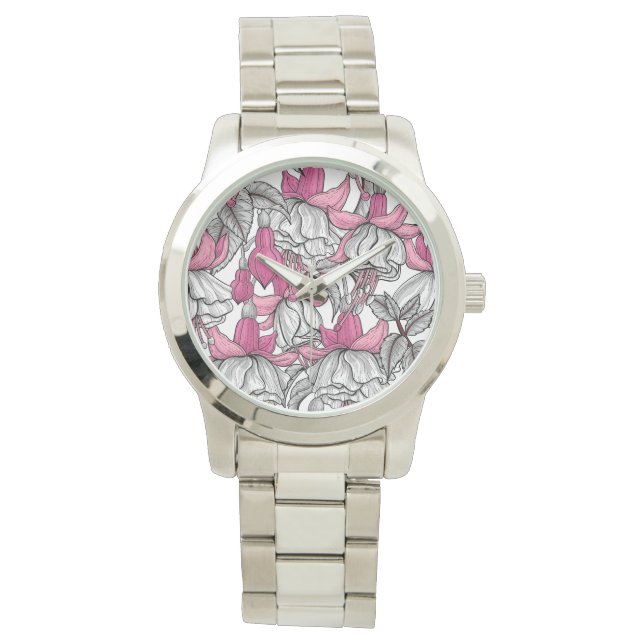 Reloj De Pulsera Fuchsia en blanco y rosa (Anverso)