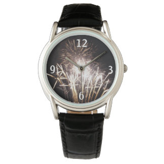 Reloj De Pulsera Fuegos artificiales blancos y dorados en celebraci