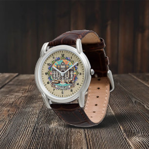 Reloj De Pulsera Fuente del Whispering Roma clásica de cuero marrón
