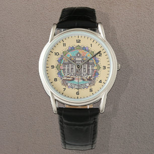 Reloj De Pulsera Fuente del Whispering romaní de cuero negro clásic