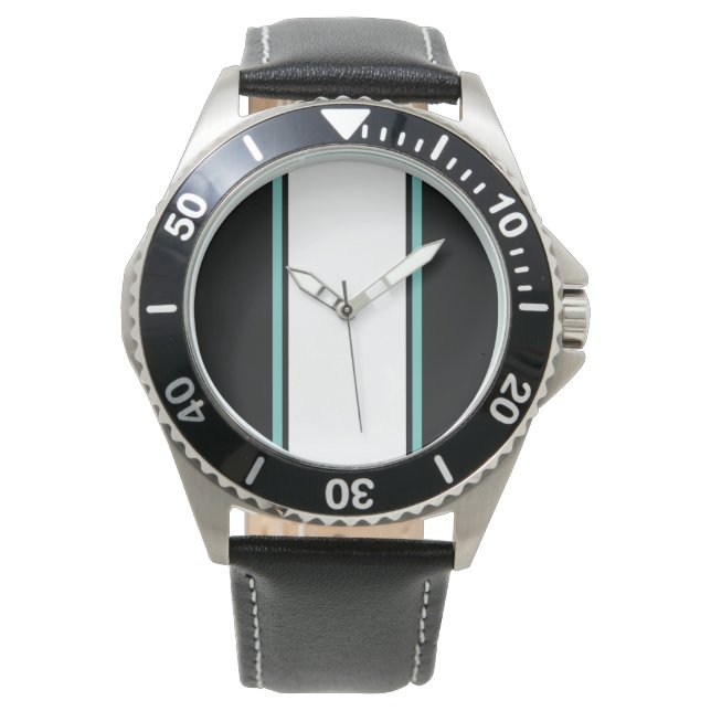 Reloj De Pulsera Fun Black White Light Verde azulada franjas de Car (Anverso)