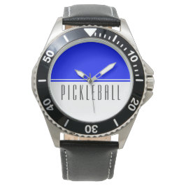 Reloj De Pulsera Fun Bright Blue Color Blanco Bloque PICKLEBALL Tex