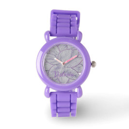 Reloj De Pulsera Fun Purple Floral Silicone Personalized Kids Watch