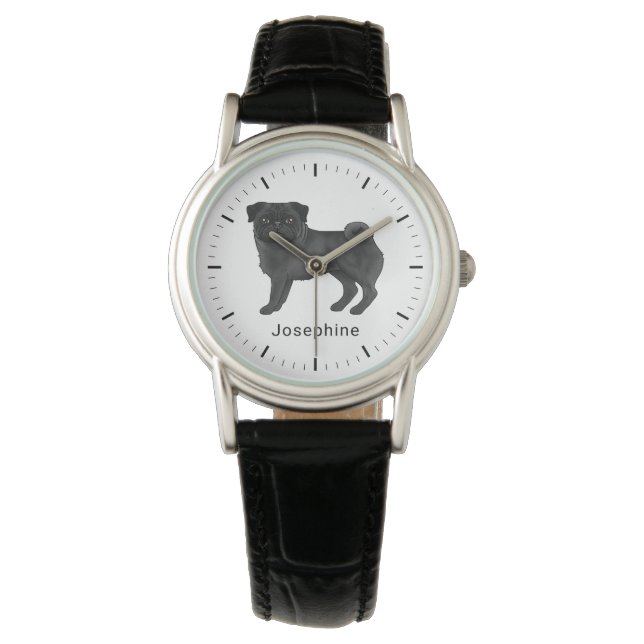 Reloj De Pulsera Funda de almohada de pug negro raza de perro diseñ (Anverso)