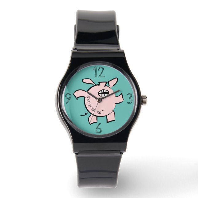 Reloj De Pulsera Fundido 5 Personalizados Ilustracion Año Cerdo Cum (Anverso)