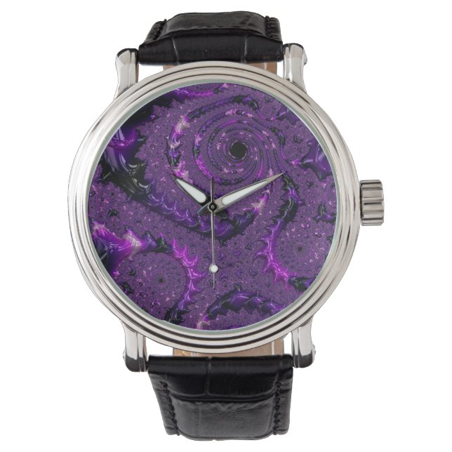 Reloj De Pulsera Funky Bold Boho Purple Digital Resumen Fractal (Anverso)