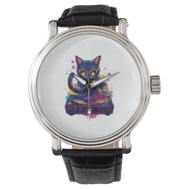 Reloj De Pulsera Funky DJ Cat - Retro Disco Kitty Fiesta (Anverso)