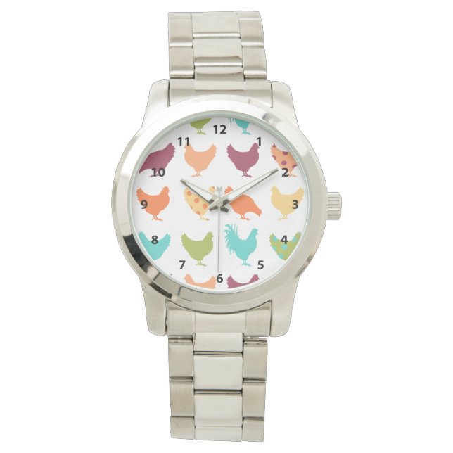 Reloj De Pulsera Funky Patrón de pollo multicolor (Anverso)