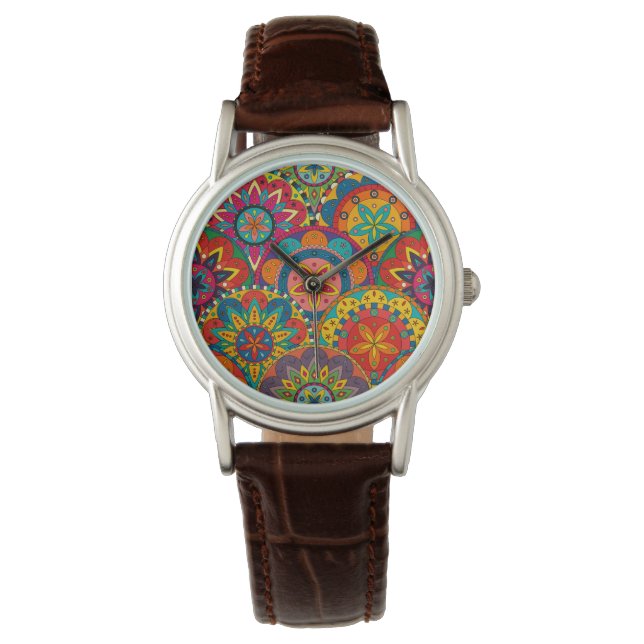 Reloj De Pulsera Funky Retro Colorido Patrón de Mandala (Anverso)
