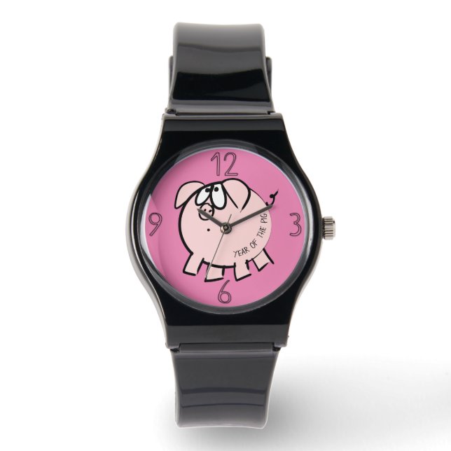Reloj De Pulsera Funny 4 Personalizados Ilustracion Año Cerdo Cumpl (Anverso)