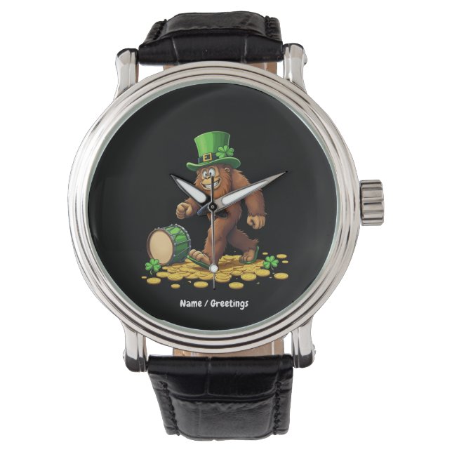 Reloj De Pulsera Funny Bigfoot Sasquatch Shamrock St Patrick's Day (Anverso)
