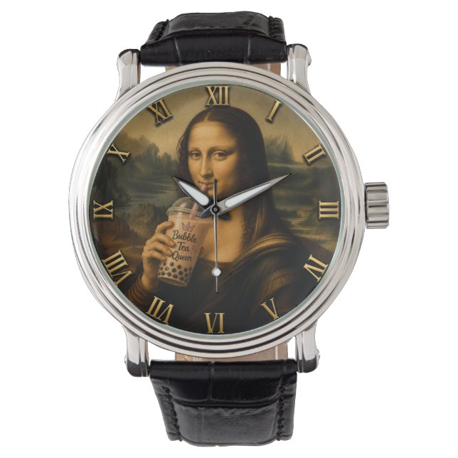 Reloj De Pulsera Funny Bubble Tea Mona Lisa  (Anverso)