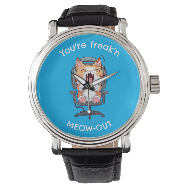 Reloj De Pulsera Funny Cat Freak'n Meow Out (Anverso)