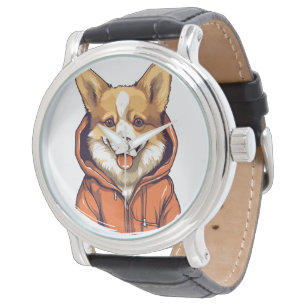 Reloj De Pulsera Funny Corgi Usando Hoodie