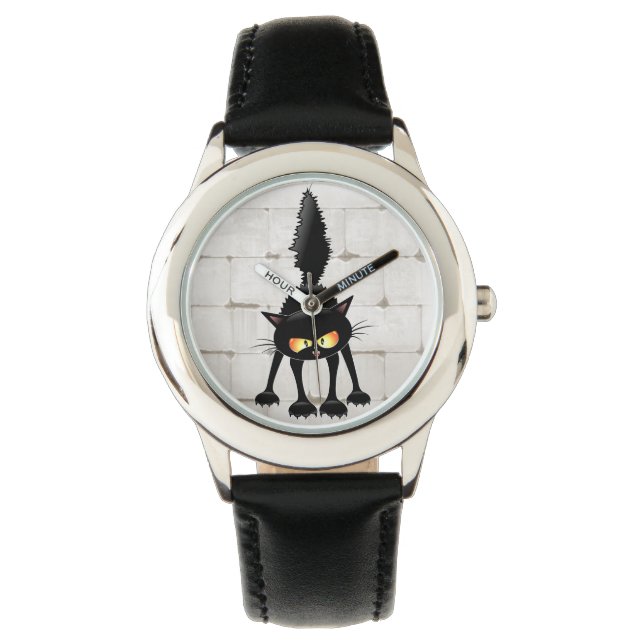 Reloj De Pulsera Funny Fierce Black Cat Personalizado (Anverso)