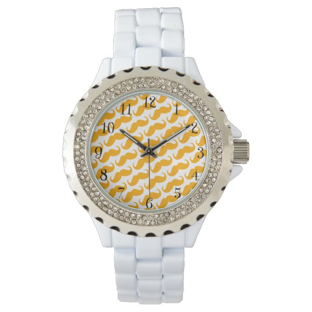 Reloj De Pulsera Funny Naranja de moda Neon Mustache (Anverso)