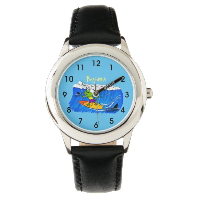 Reloj De Pulsera Funny personalizado de surf con lagarto frito (Anverso)