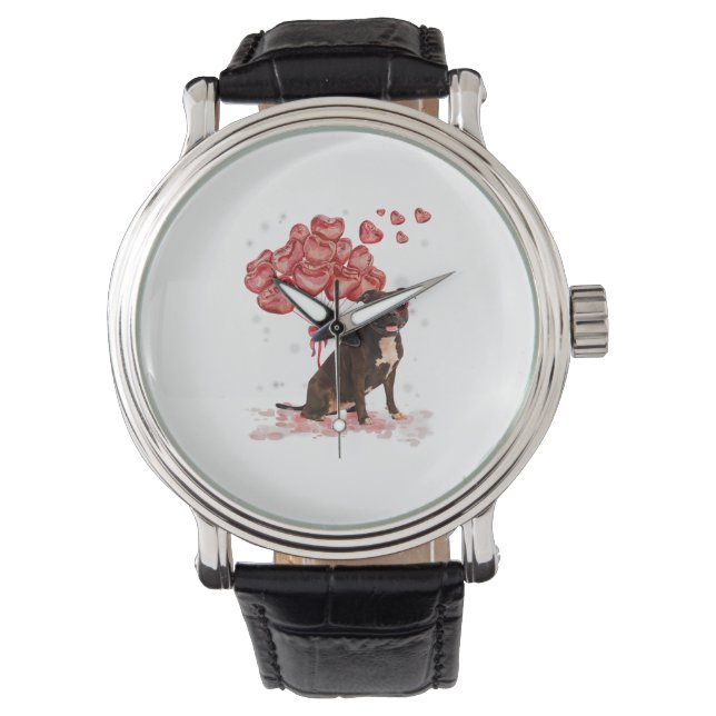 Reloj De Pulsera Funny Pitbull Día de San Valentín Perro Papá Mamá  (Anverso)