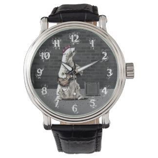 Reloj De Pulsera Funny Punk Rock Bear Tocando Guitarra Fuerte Metal