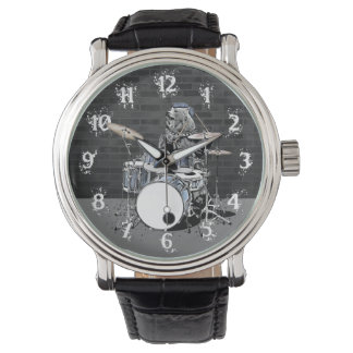 Reloj De Pulsera Funny Punk Rock Drummer Bear Jugando Bidones Rocke