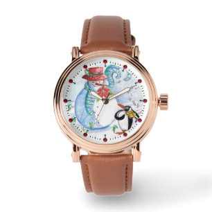 RELOJ DE PULSERA FUNNY SNOWMAN Y EL SERENADE INVIERNO DE PENGUÍN