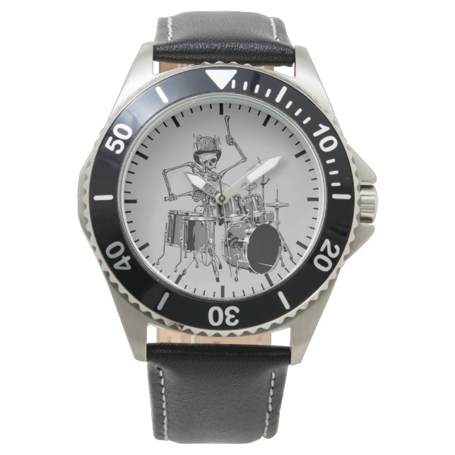 Reloj De Pulsera Funny Top Hat Skeleton Drummer tema de la música (Anverso)