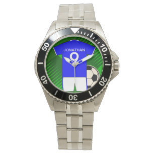 Reloj De Pulsera Fútbol personalizado Jersey azul y blanco