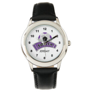 Reloj De Pulsera Fútbol Púrpura Personalizado para Niños